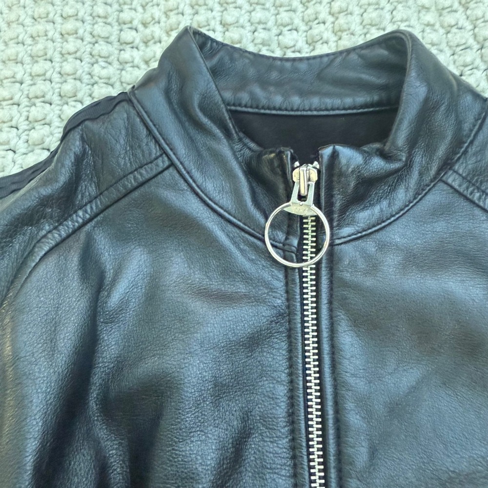 Wilsons Leather Maxima Black Mixed Media Moto Jacket O-Ring Zip Womens Large